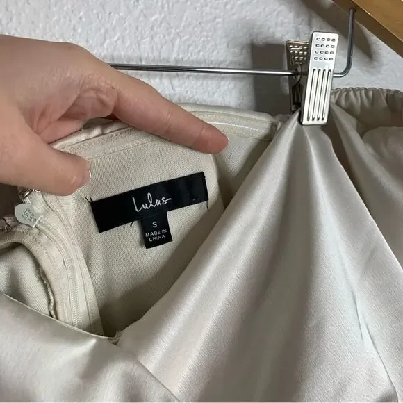 Lulus Always Celebrating Ivory Satin Off The‎ Shoulder Mini Dress Size Small - Picture 3 of 5